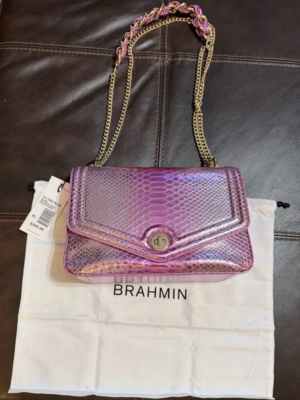 Brahmin Rosalie Rose Water Akoni Crossbody - metallic pink